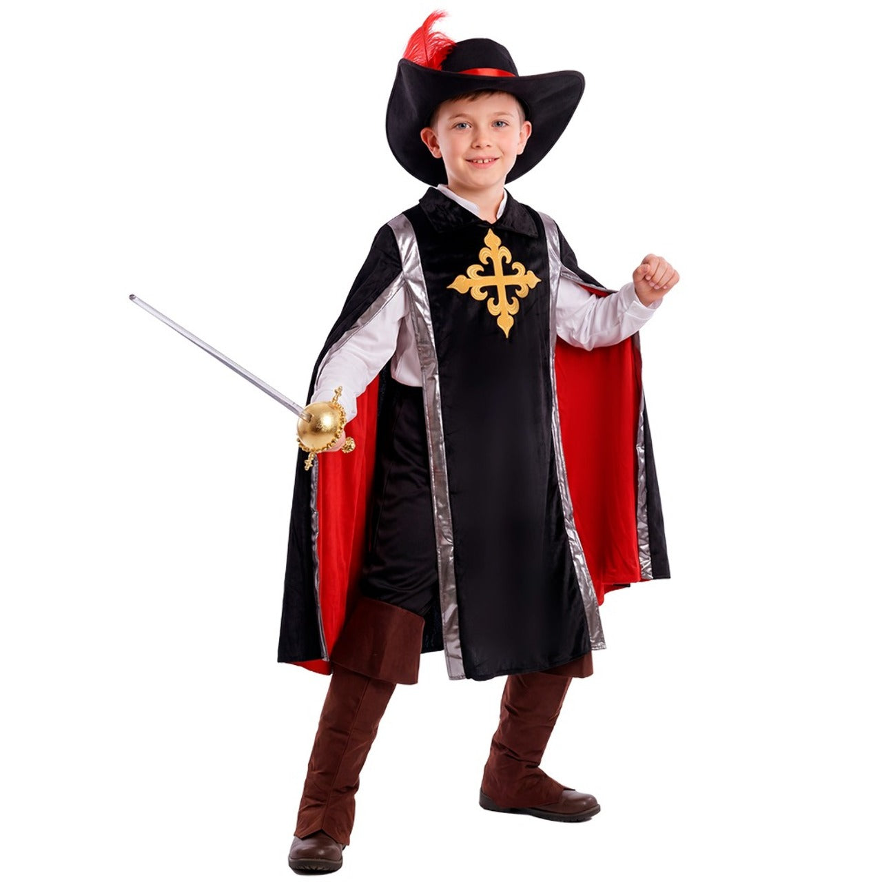Schwarzes Musketier-Kostüm für Kinder