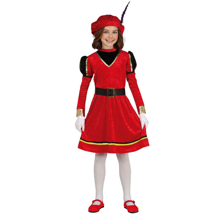 Rotes königliches Pagen-Weihnachtskostüm für Mädchen