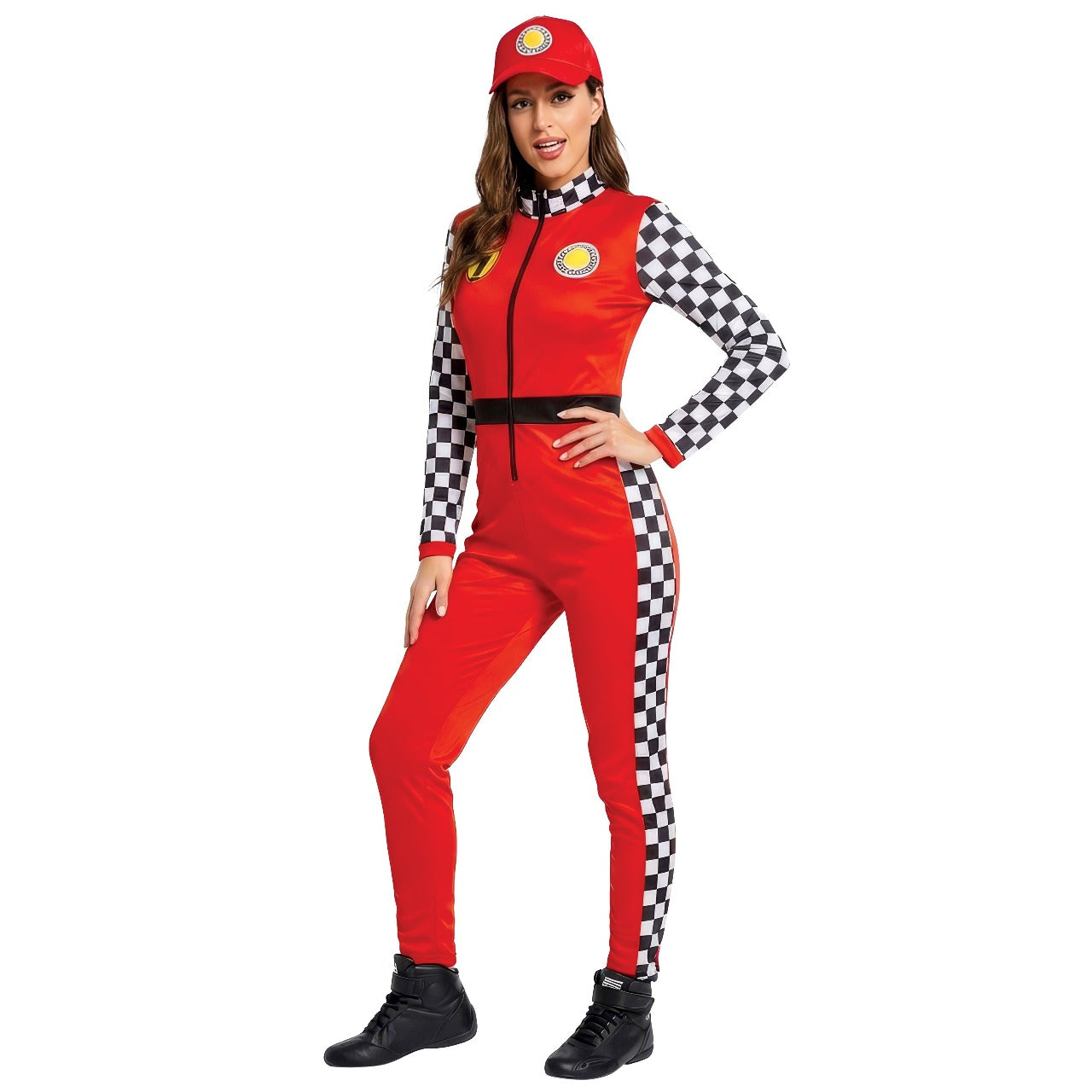 Formel-1-Pilotin-Kostüm mit Karos für Damen