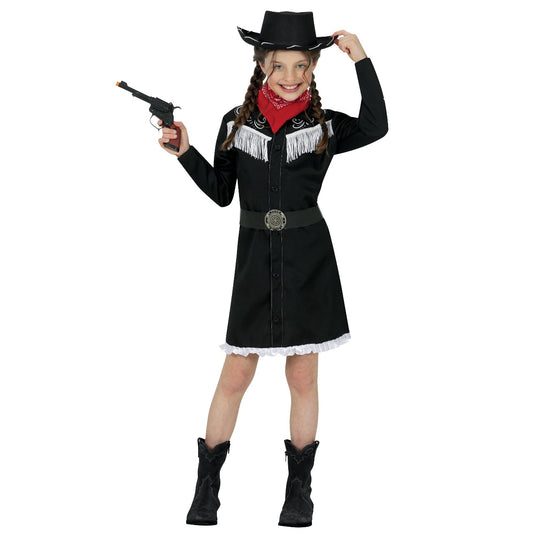 Schwarzes Cowgirl-Fransen-Kostüm für Mädchen