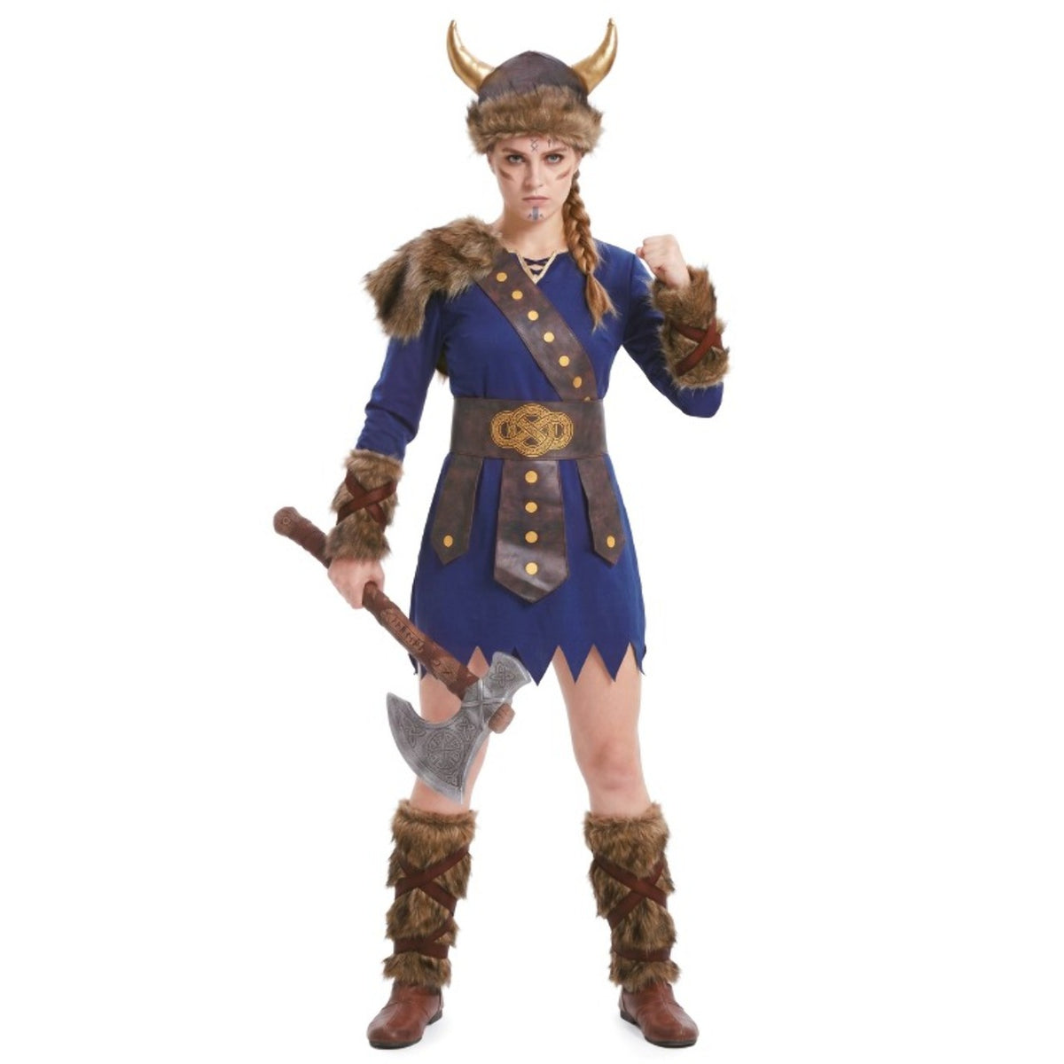 Blaues Wikingerin-Kostüm für Damen