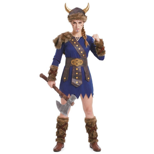 Blaues Wikingerin-Kostüm für Damen