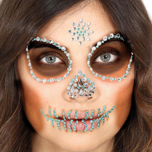 Selbstklebende Catrina-Schädel-Glittersteine