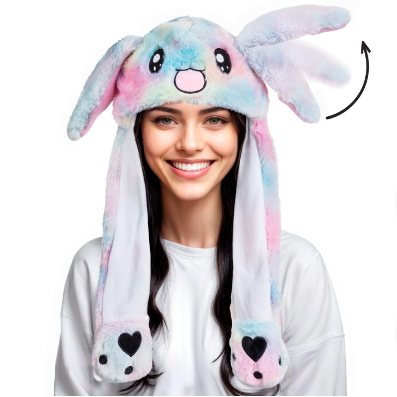 Wackelohr Mütze Bunter Hase mit beweglichen Ohren und Licht