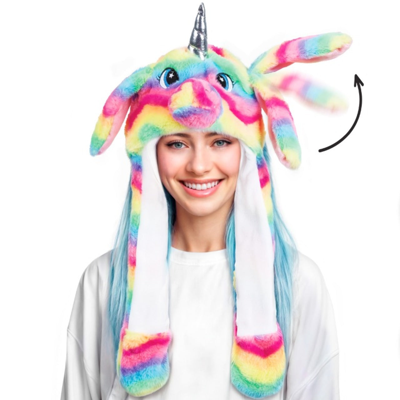 Wackelohr Mütze Bunter-Einhorn mit beweglichen Ohren und Licht