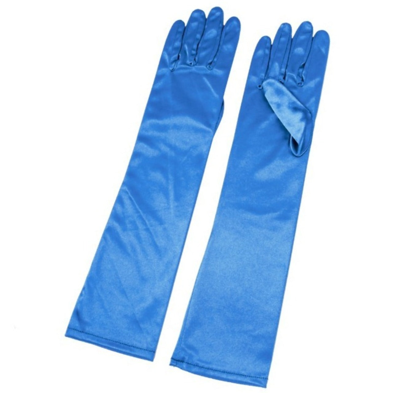 Lange blaue Satinhandschuhe