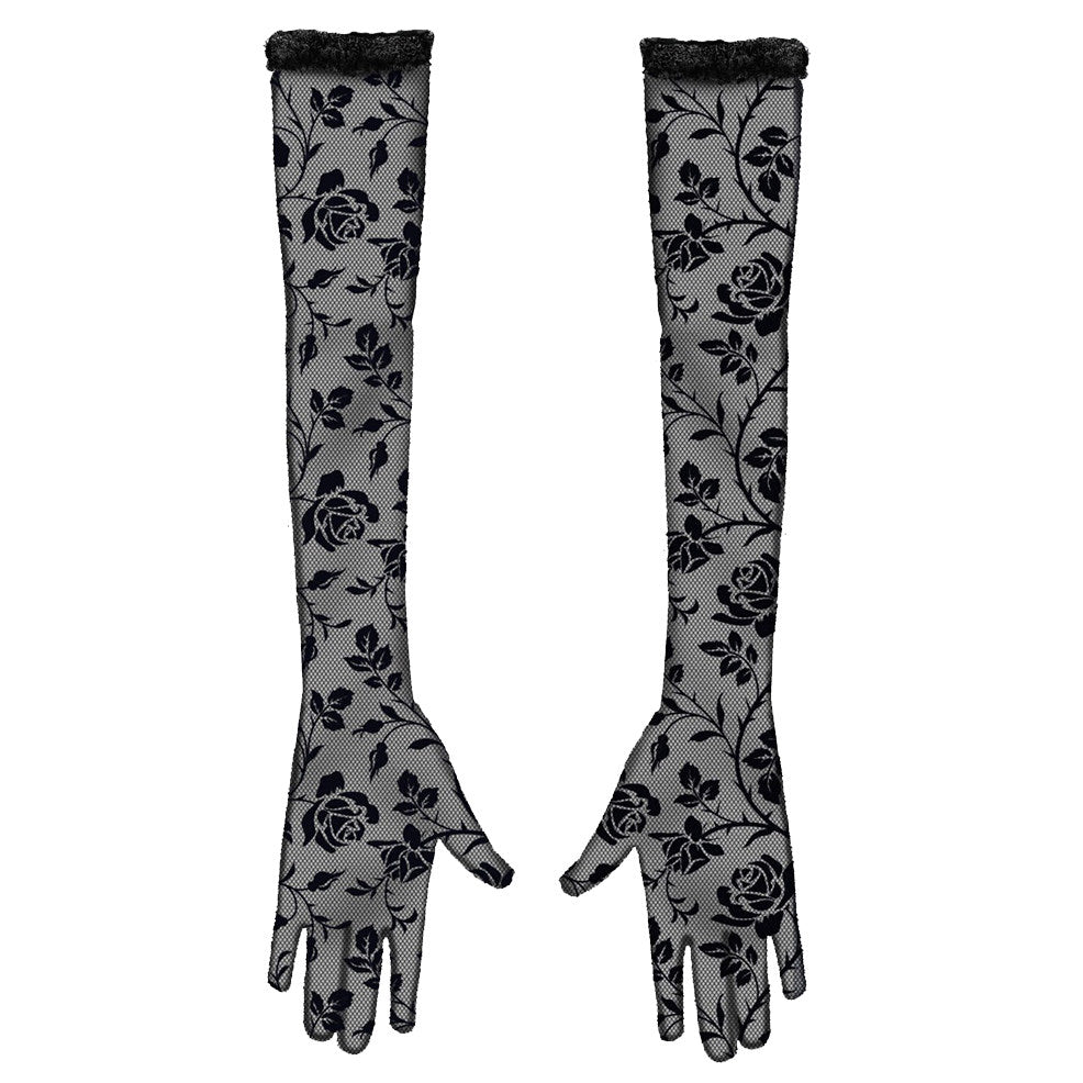 Lange Gothic-Handschuhe mit Rosenmotiv