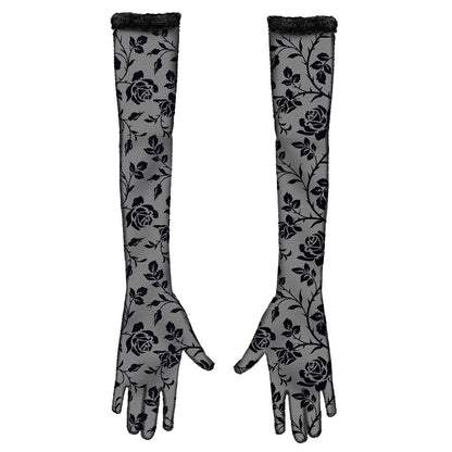Lange Gothic-Handschuhe mit Rosenmotiv