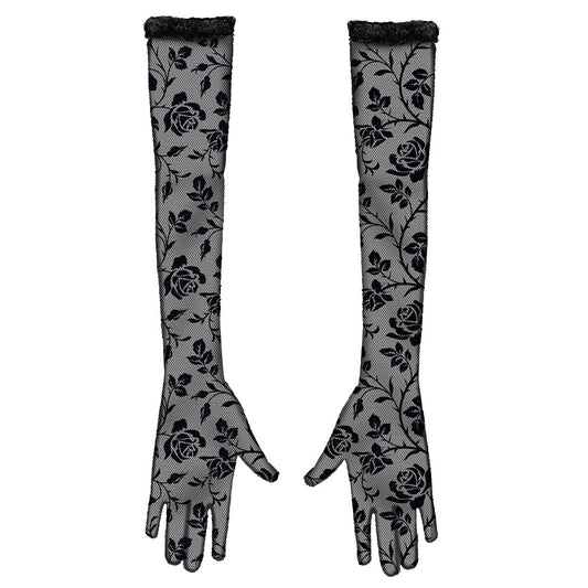 Lange Gothic-Handschuhe mit Rosenmotiv