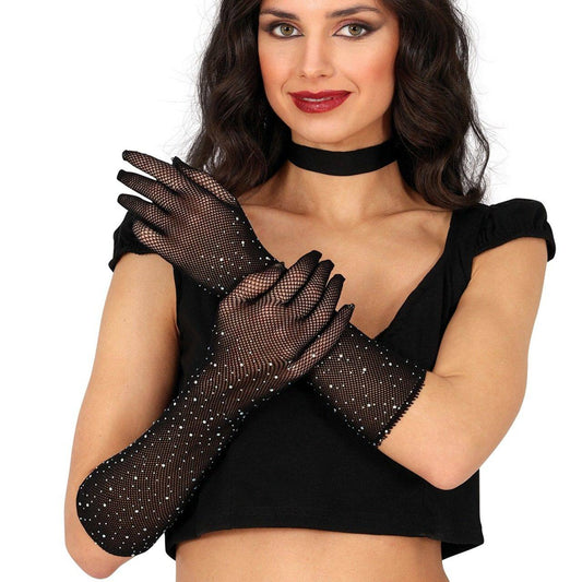 Lange Netz-Handschuhe mit Glitzerteinen