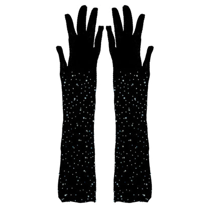 Lange Netz-Handschuhe mit Glitzerteinen
