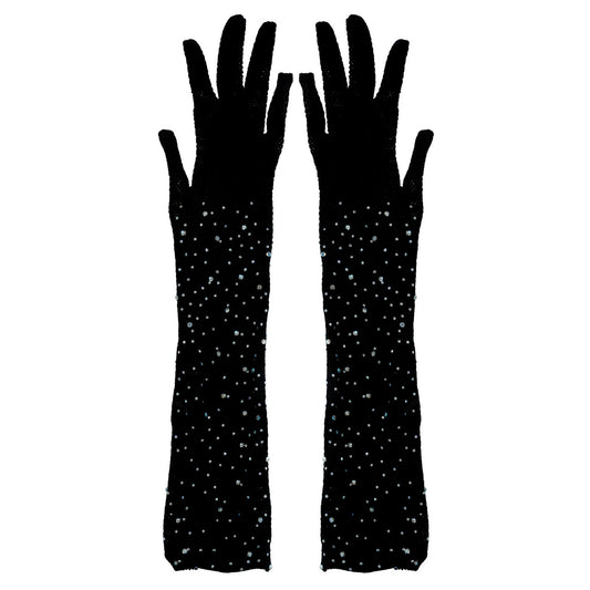Lange Netz-Handschuhe mit Glitzerteinen