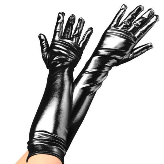Lange schwarz Metallic-Handschuhe
