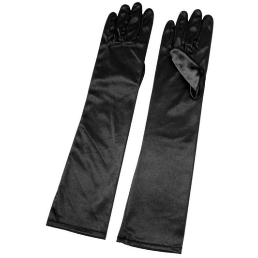 Lange schwarze Satinhandschuhe
