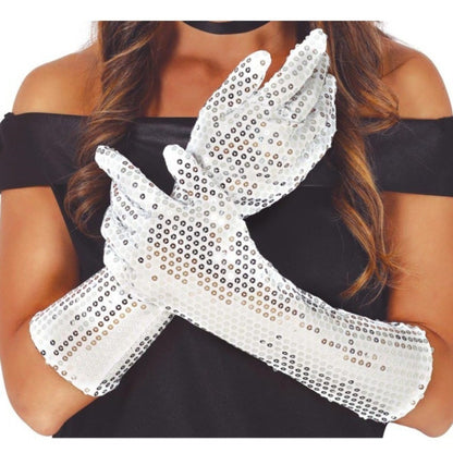 Lange silberne Pailletten-Handschuhe