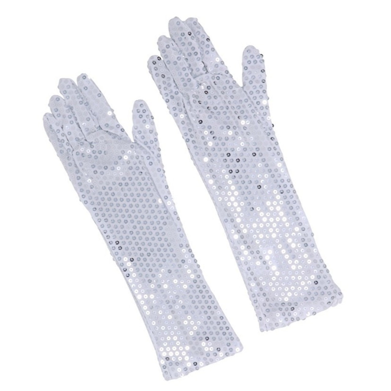 Lange silberne Pailletten-Handschuhe