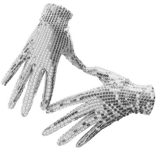 Silberne Pailletten Handschuhe