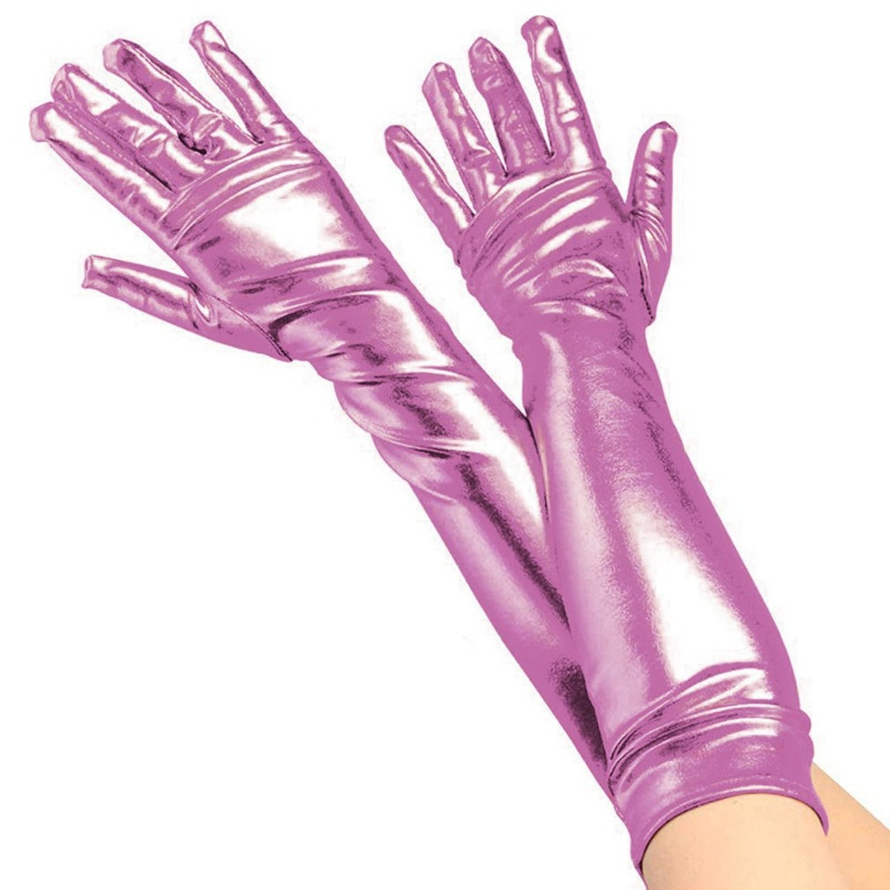 Lange rosa Metallic-Handschuhe