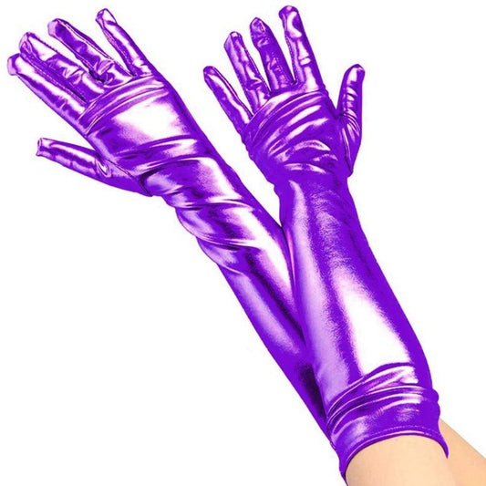 Lange violette  Metallic-Handschuhe