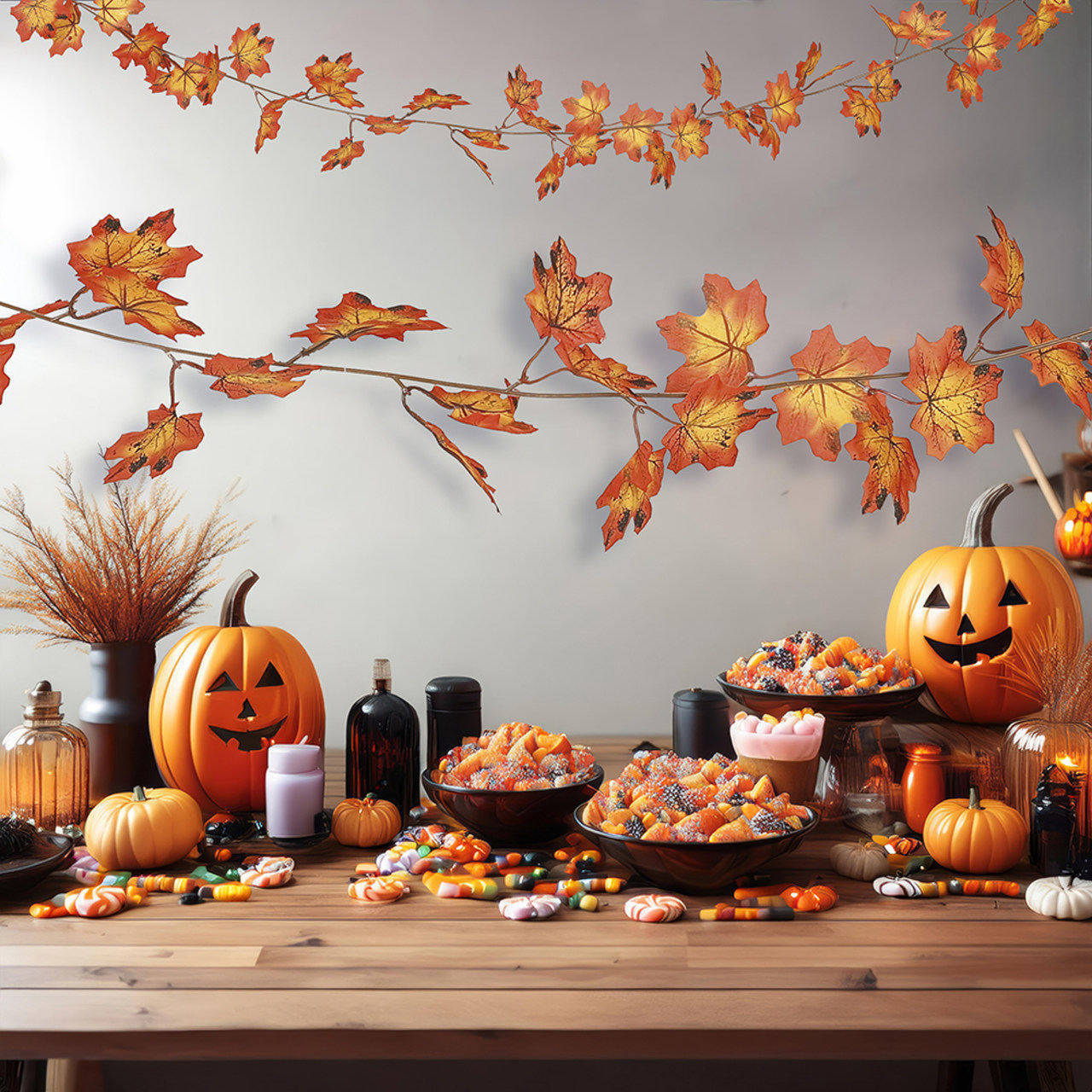 Girlande mit orangefarbenen Herbstblättern