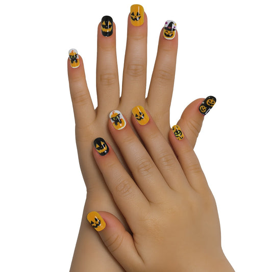 12er-Set Halloween-Nägel mit Kürbis-Motiv für Kinder