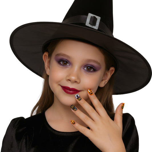 12er-Set Halloween-Nägel mit Kürbis-Motiv für Kinder