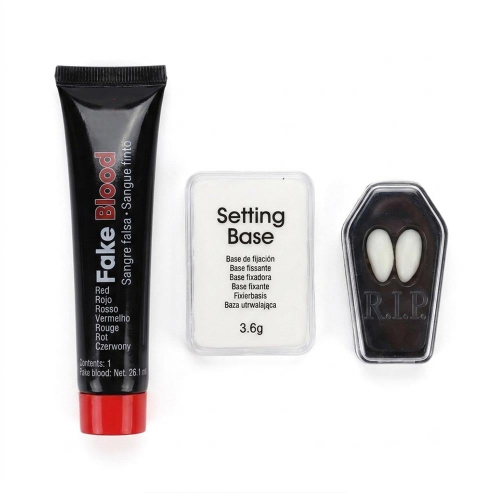 Kit mit Vampirzähnen und rotem Blut