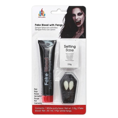 Kit mit Vampirzähnen und rotem Blut