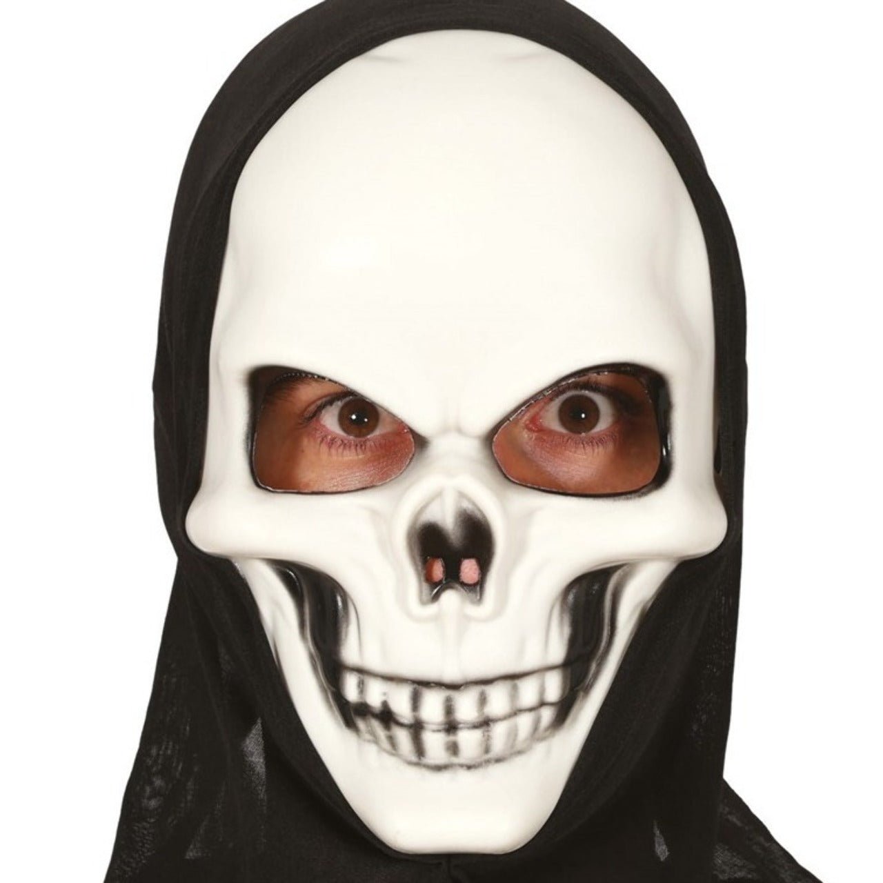 Weiße Totenkopfmaske mit Kapuze