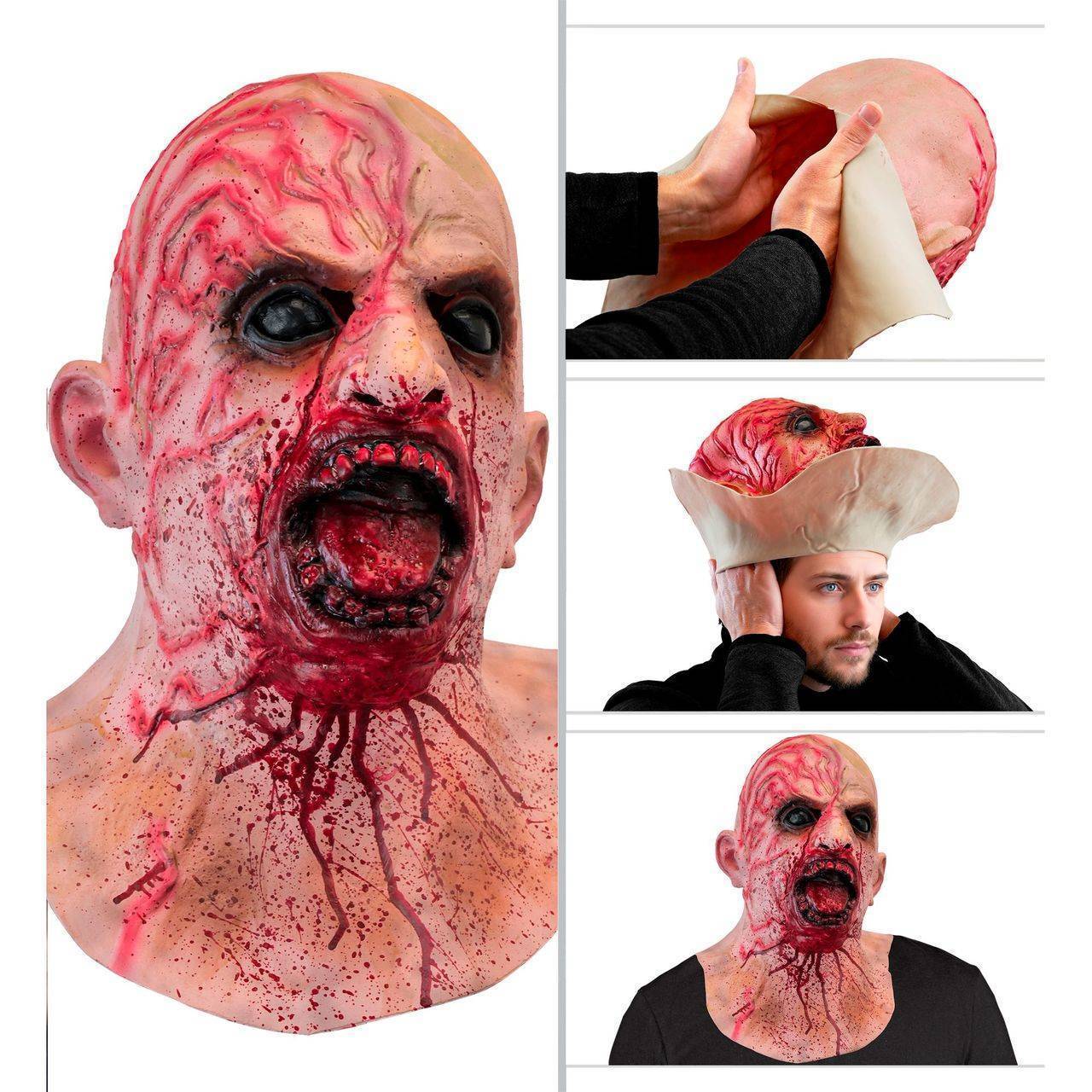 Blutiger Zombie-Latexmaske mit Hals
