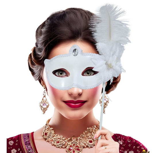 Weiße Venezianische Maske mit Stab