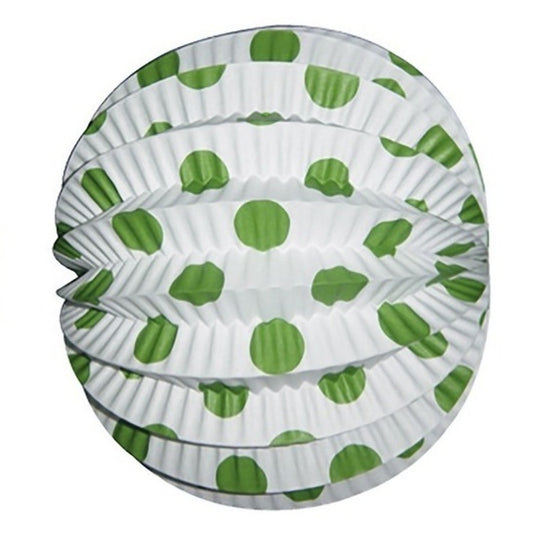 Packung mit 12 weiße Kirmes Laternen mit grünen Punkten