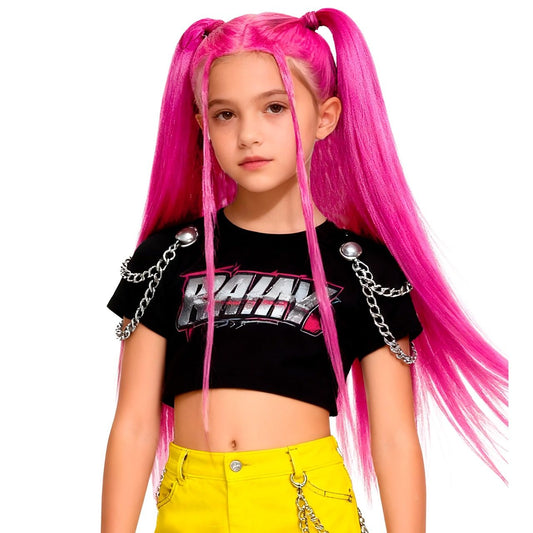 Fuchsiafarbige K-Pop-Sängerin-Perücke für Kinder