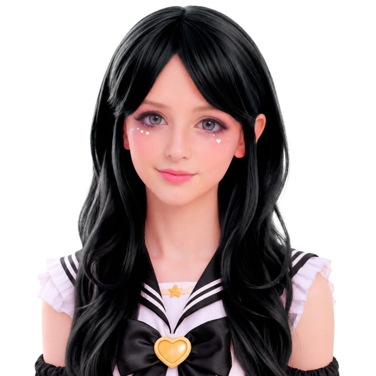 Lange schwarze Cosplay-Perücke
