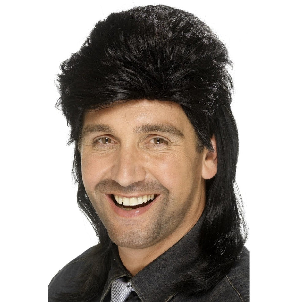 Schwarze Mullet-Perücke 80er Jahre