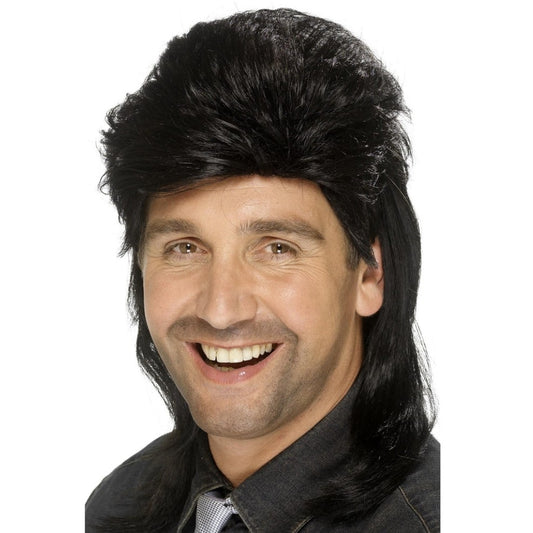 Schwarze Mullet-Perücke 80er Jahre