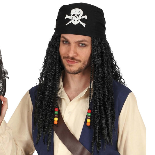 Piratenperücke mit Totenkopf-Kopftuch