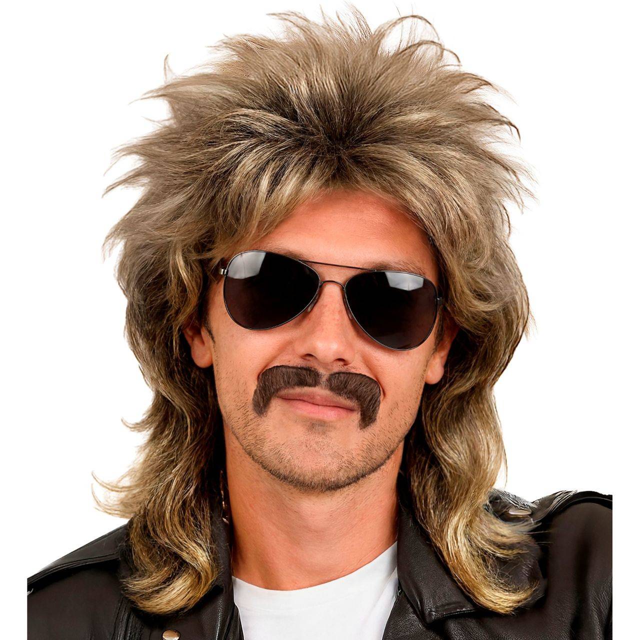 Blonde Mullet-Perücke mit Schnurrbart