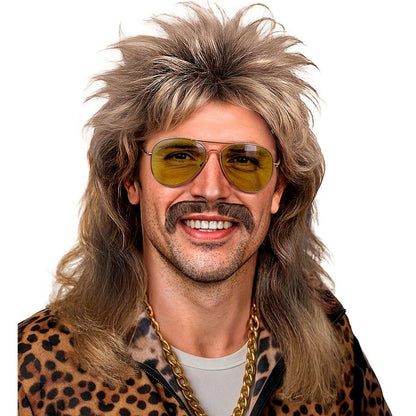 Blonde Mullet-Perücke mit Schnurrbart