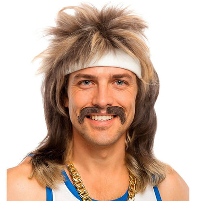 Blonde Mullet-Perücke mit Schnurrbart