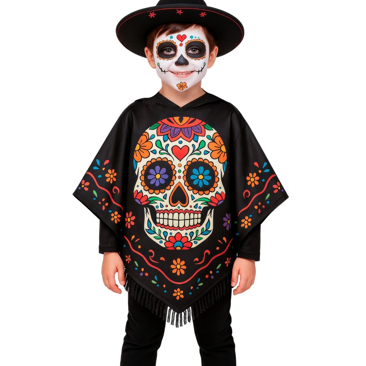 Catrina Totenkopf Poncho für Kinder