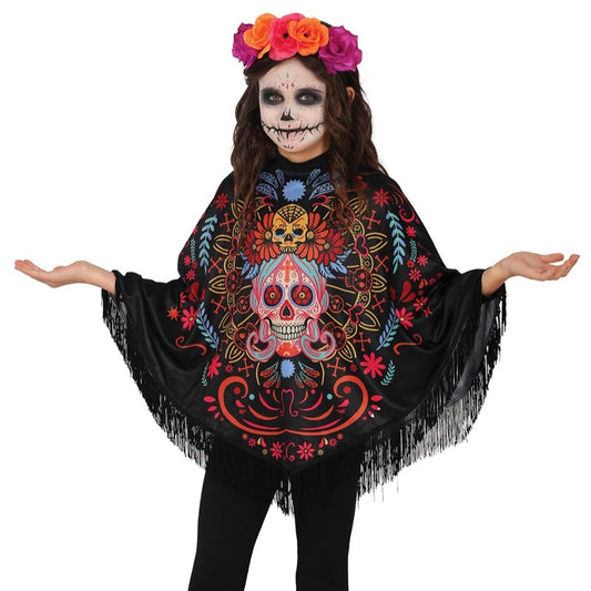 Catrina Totenkopf Poncho für Kinder