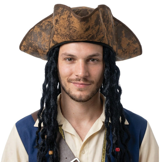 Brauner Piratenhut mit Rastas