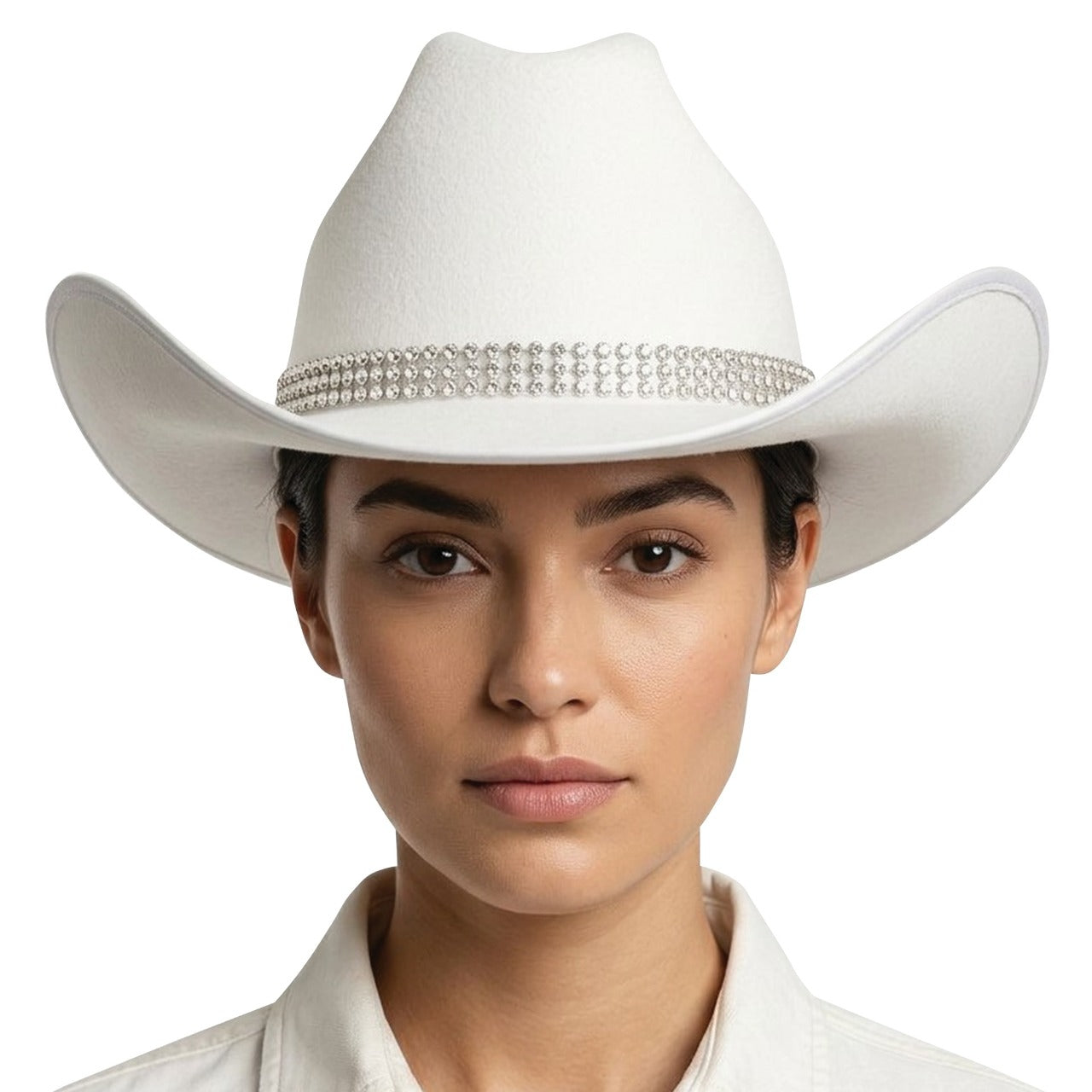 Weißer Cowboyhut mit Strass
