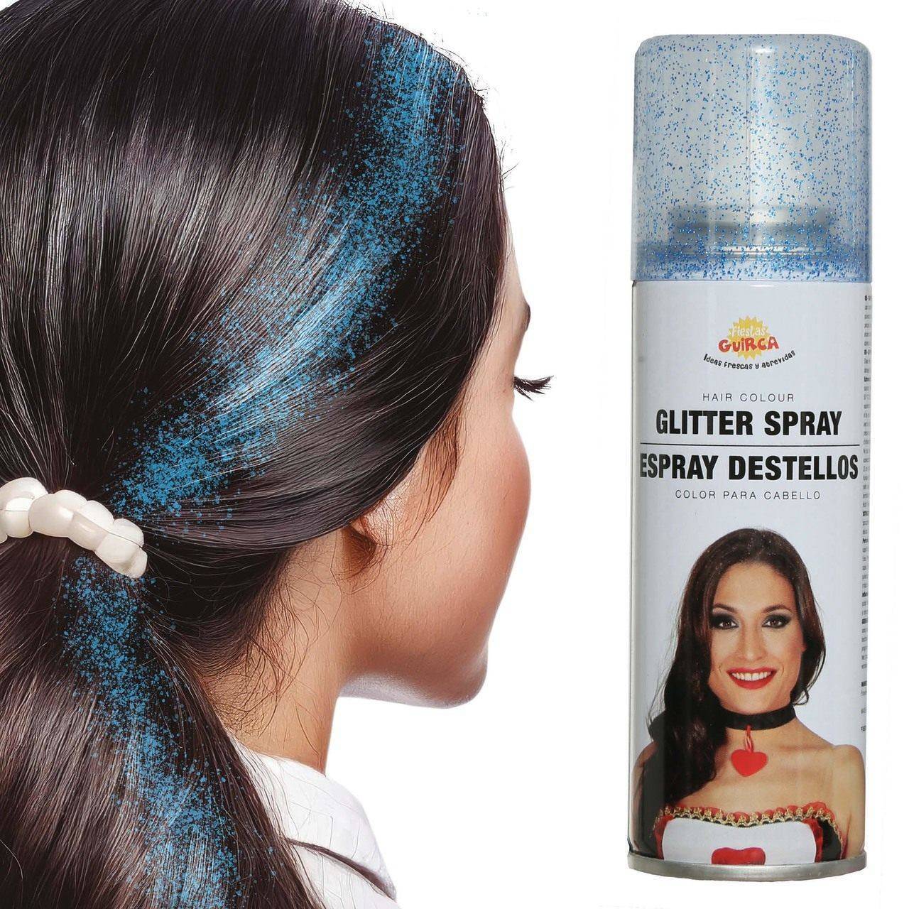 Blaues Glitzer-Haarspray