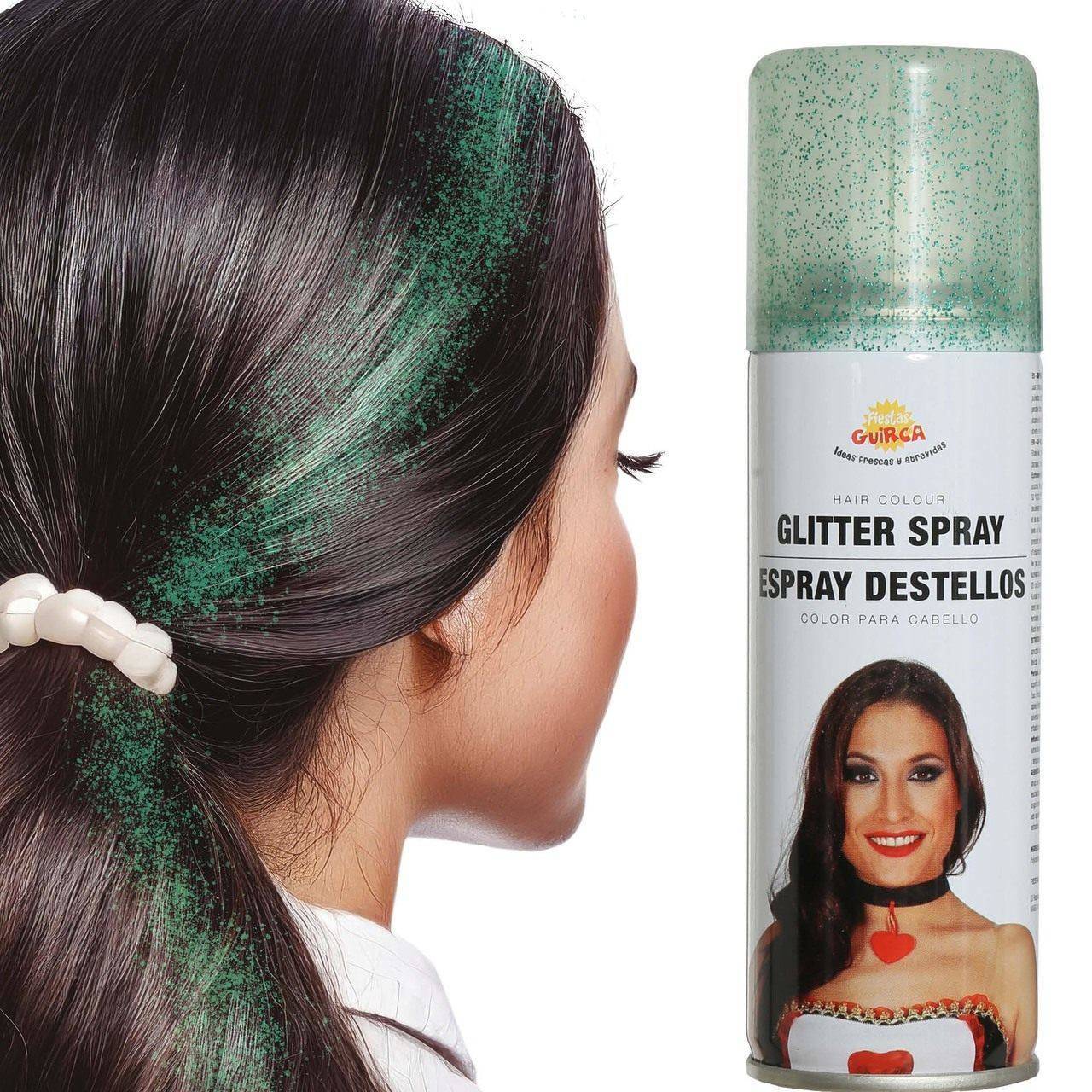 Grünes Glitzer-Haarspray