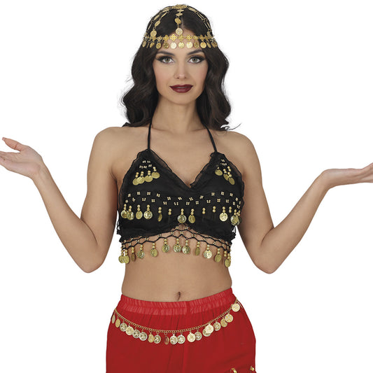 Schwarze Bauchtanz-Top mit Münzen