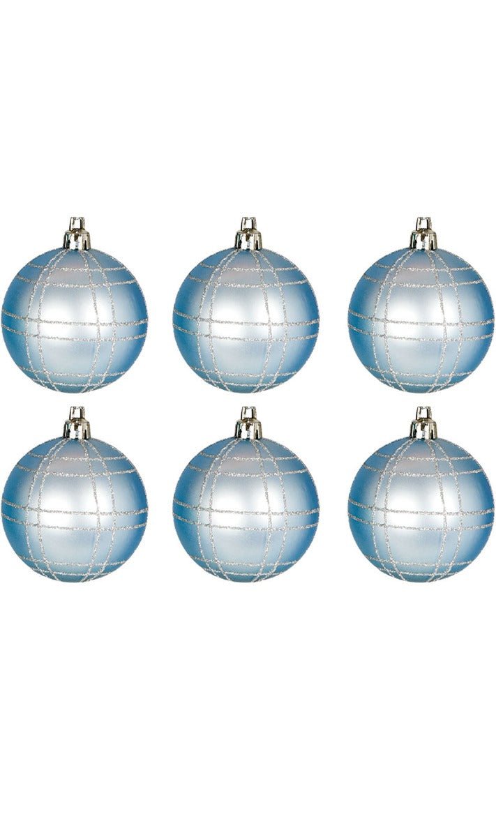 6 blau verzierte Weihnachtskugeln