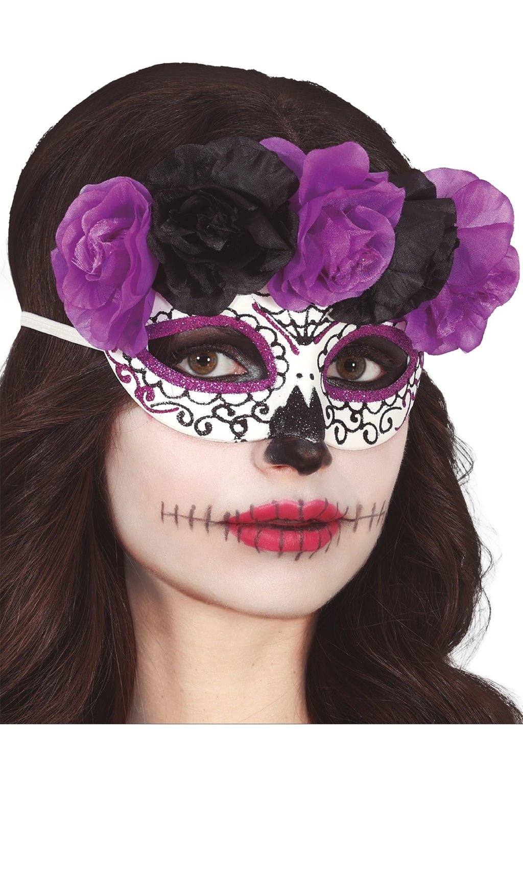 Catrina-Augen Maske mit lila und schwarze Blumen