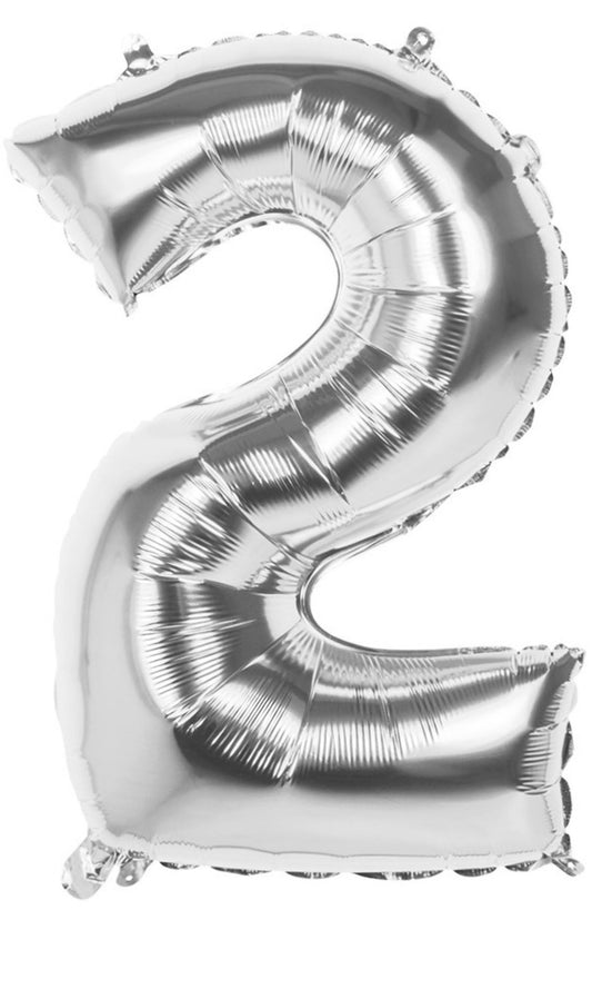 Luftballon Silber Zahl 2,  86 cm